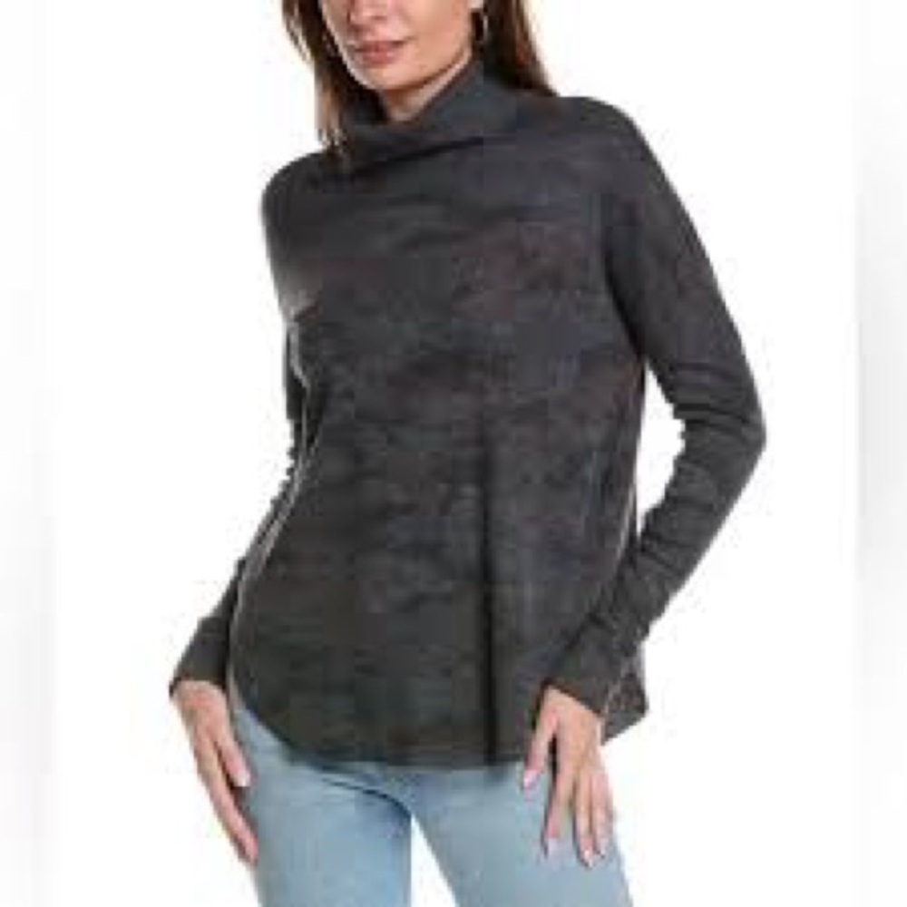 Michael Stars Blue Camo Textured Knit Thermal Marcy Tunic Top Shirt Large